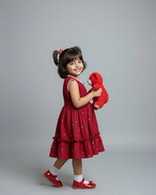 Load image into Gallery viewer, Red Cotton Christmas Dress for Girls - Lace Frock
