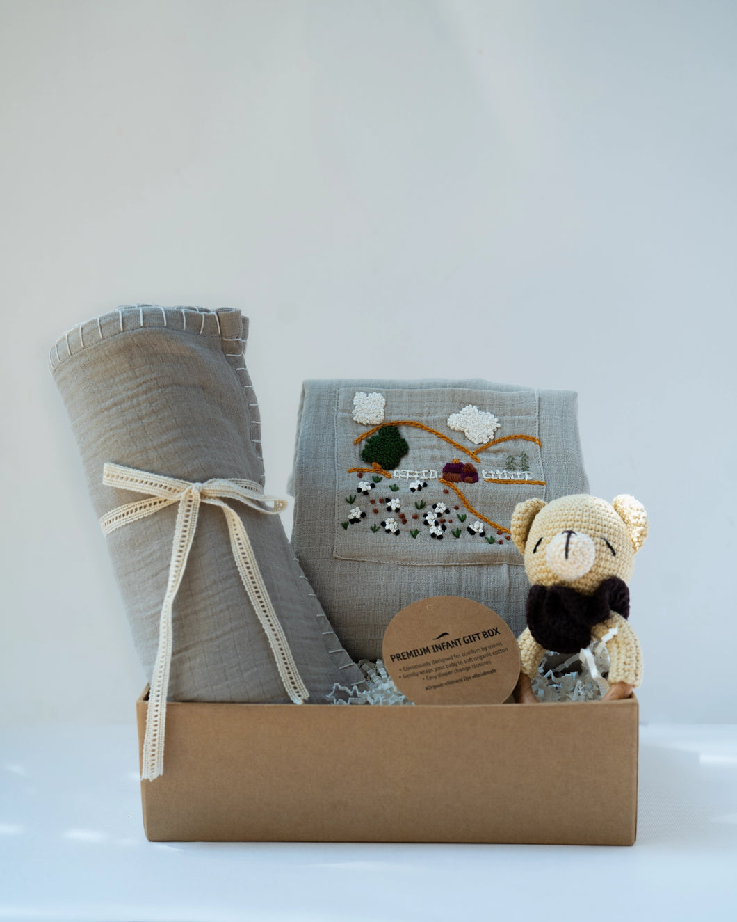 Baby Boy Gift Hamper with Cotton Romper and Swaddle | The Little Lamb | Grey