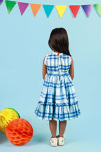 Load image into Gallery viewer, Classic Blue Check Lace Dress for Girls | Mul Cotton Frock
