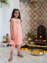 गैलरी व्यूवर में इमेज लोड करें, Cotton Girls Kurta Set | Embroidered Top and Tulip Pant | Orange and Pink Stripe
