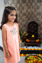 Load image into Gallery viewer, Cotton Girls Kurta Set | Embroidered Top and Tulip Pant | Orange and Pink Stripe
