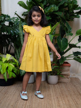 Load image into Gallery viewer, Organic Flutter Sleeve Wrap dress - Baby Yellow

