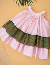 Load image into Gallery viewer, Pink Chanderi Silk Dress for Baby Girl | Banarasi Border | Heritage Blossom
