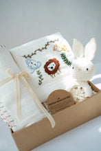 Load image into Gallery viewer, Baby Boy Gift Hamper with Cotton Romper and Swaddle | Little Meadows | White
