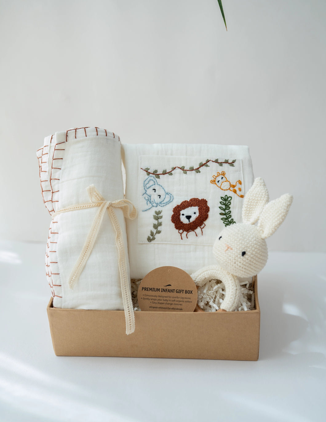 Baby Boy Gift Hamper with Cotton Romper and Swaddle | Little Meadows | White