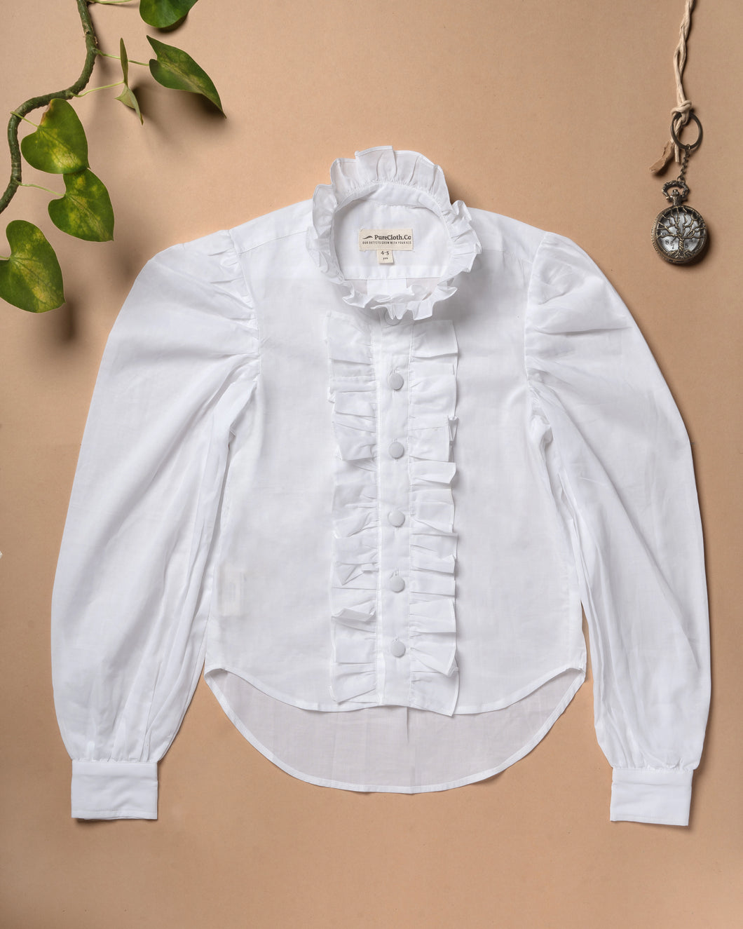 Dreamy Ruffle Shirt for Girls Cotton White PureCloth.Co