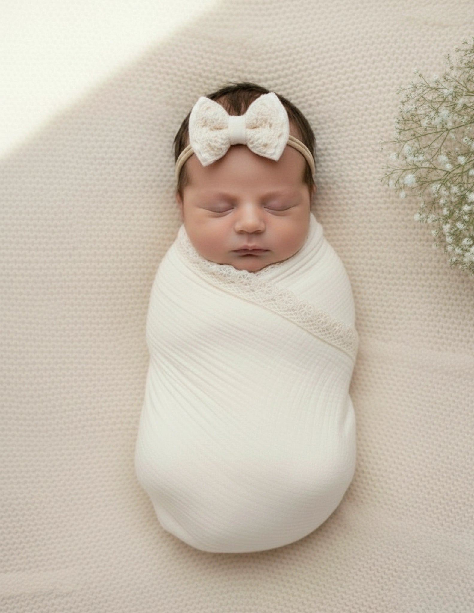 Organic Muslin Baby Swaddle/Blanket With Lace Cuddle Cloud