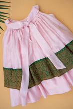 Load image into Gallery viewer, Pink Chanderi Silk Dress for Baby Girl | Banarasi Border | Heritage Blossom
