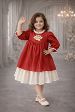 Load image into Gallery viewer, Lotus Bloom Festive Dress | Red Chanderi Silk
