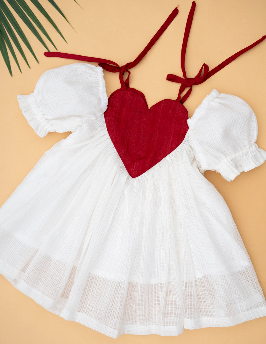 Kota Silk Heart Dress | White Baby Dress | Pure Silk – PureCloth.Co