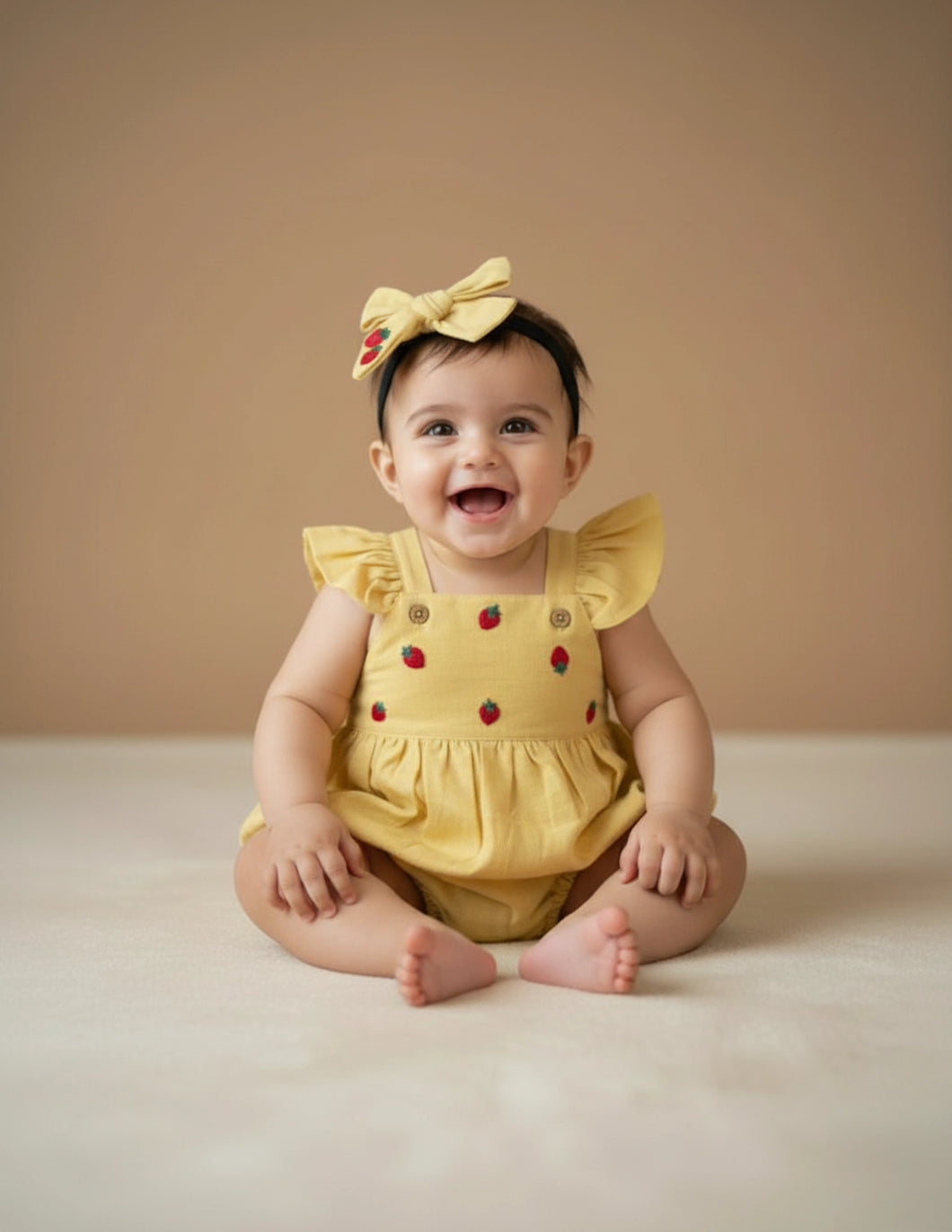 Organic Cotton Baby Romper for Girls - Baby Yellow