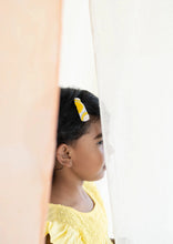 गैलरी व्यूवर में इमेज लोड करें, A beautiful image of child, partly visible between curtains who is wearing Embroidery Tic Tac Hair Clips as hair accessories
