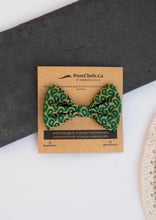 Load image into Gallery viewer, A beautiful Green Silk Hair Clip for hair accessories with branding of PureCloth.Co Placed on a white and black background

