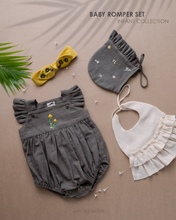 Load image into Gallery viewer, It is an organic baby romper set which has four pieces in total with a leaf aside. 

