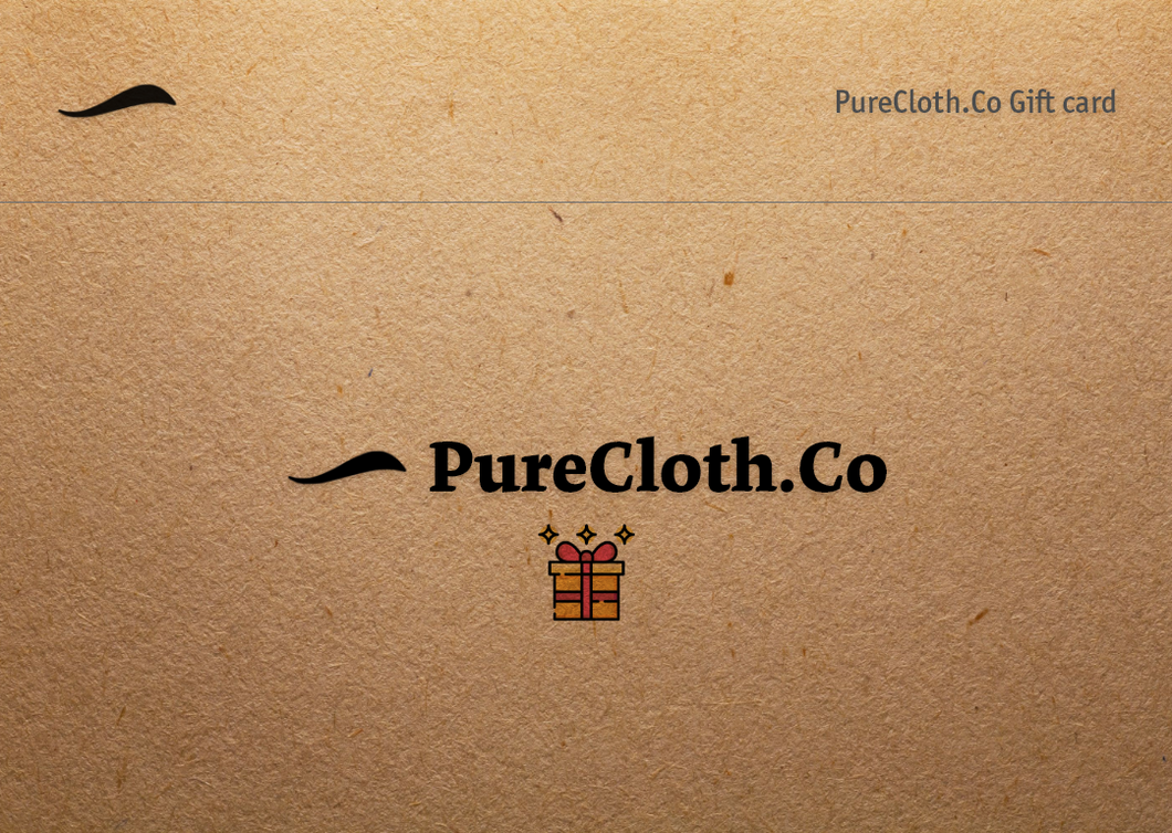A brown gift card with purecloth.co written upon it.
