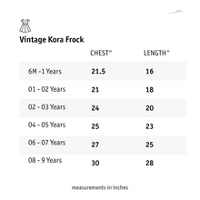गैलरी व्यूवर में इमेज लोड करें, A size chart of Vintage kora frock.
