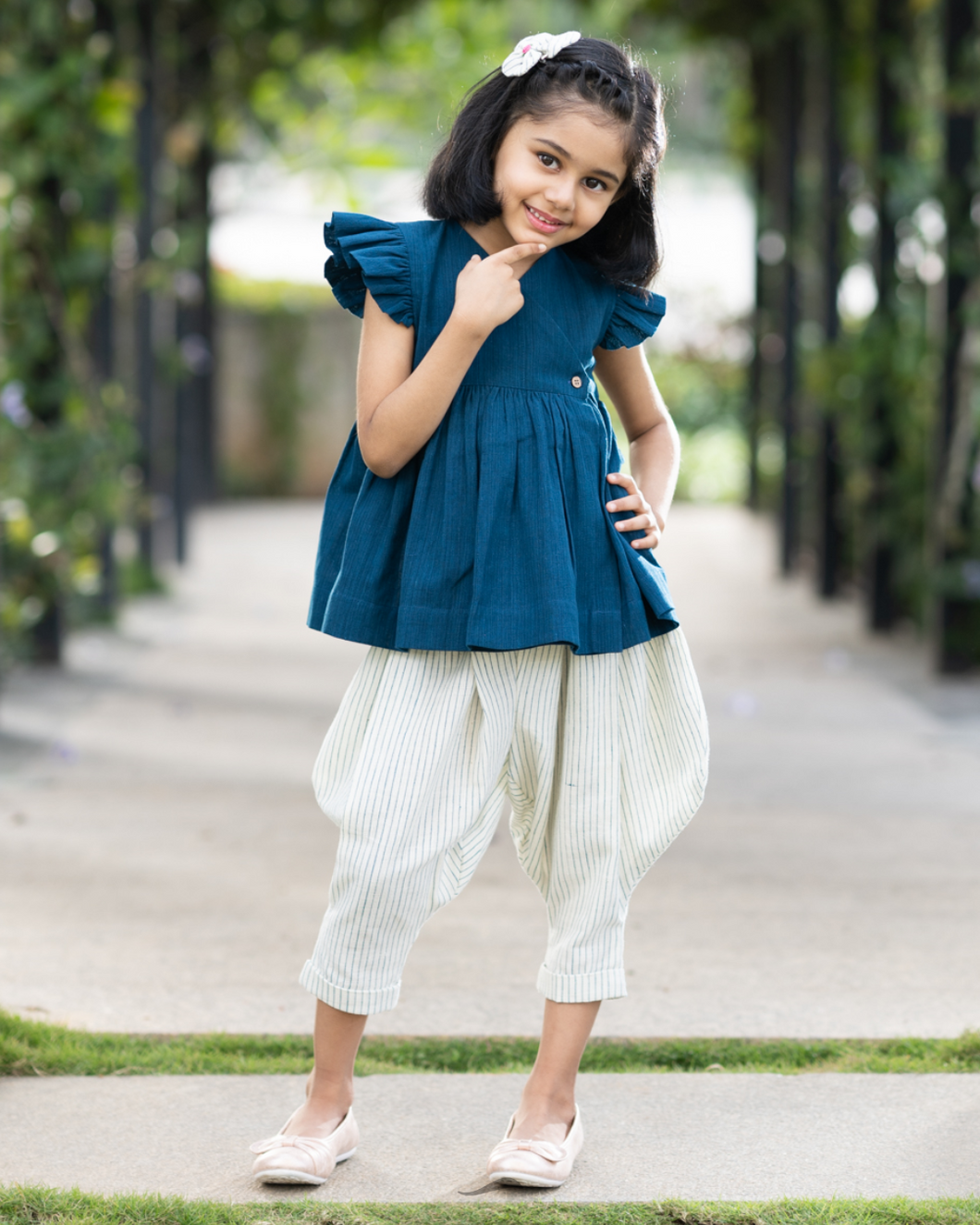 Bownbee Printed Ruffle Georgette Top With Dhoti For GirlsOrange  BownBee   Styling Kids The Indian Way